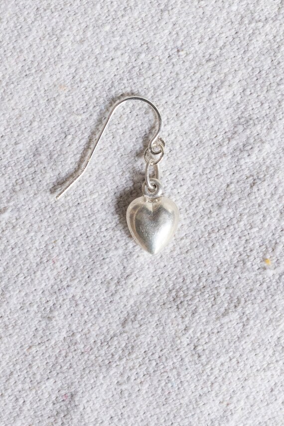 Vintage Solid Sterling Heart Charm Dangle Earring - image 3