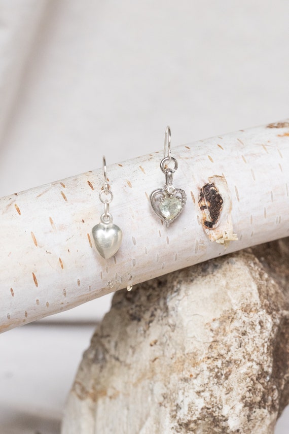 Vintage Solid Sterling Heart Charm Dangle Earring - image 6