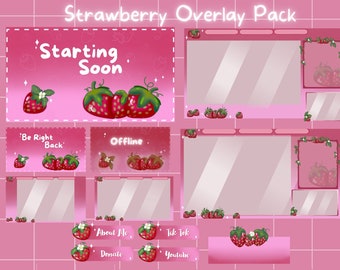 Strawberry Anime Twitch Stream Overlay Package: Kawaii Pink Theme