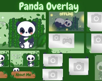 Panda Twitch Stream Overlay Package, Kawaii Cozy Design