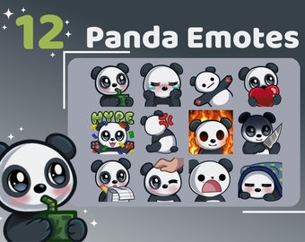 Panda Twitch Emotes, Chibi Stream Overlay (12 PNG Files