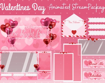 Valentine's Day Animated Twitch Overlay Package: Pink Red Balloons