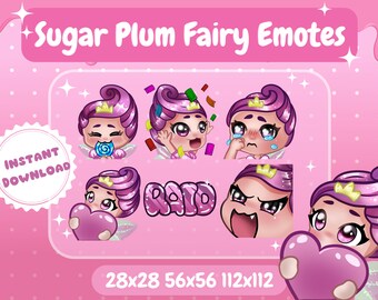Sugar Plum Fairy Twitch Emotes: Kawaii Chibi Princess Pack (Digital Download)