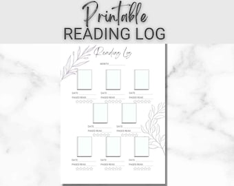Puede incluir: Registro de lectura imprimible con un diseño floral. El registro tiene espacios para registrar la fecha, las páginas leídas y un sistema de calificación.