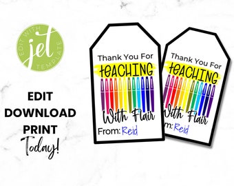 End of Year Teacher Gift Tag, Thank You for Teaching With Flair ...