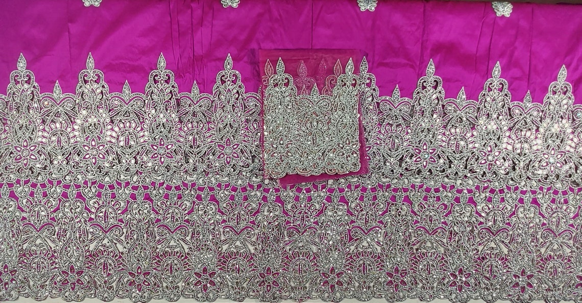 Classy African Pink George Wrapper With Cute Work and Stone Work Design ...