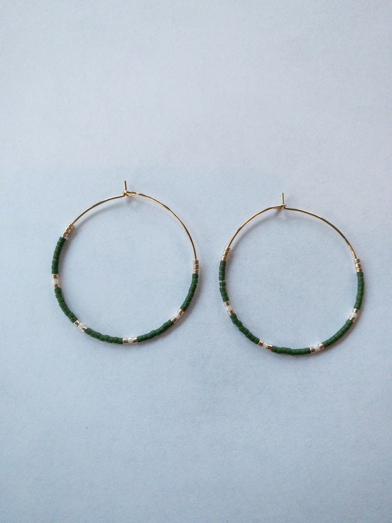 Large Gold Beaded Hoops Minimalist Earrings Dainty Hoop Etsy