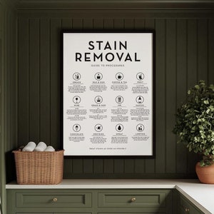 Laundry Room Stain Removal Print, Printable Art, Laundry Wall Decor, Laundry Room Guide, Laundry Care, Laundry Room Art, Laundry Art, Light