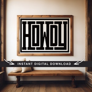 Decoración de pared con tipografía digital "Howdy" (archivos SVG y PNG), tipografía del suroeste occidental, impresión de carteles, marco para TV Samsung, diseño de rancho