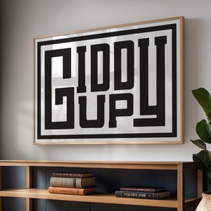 Impresión tipográfica "Giddy Up Tile", decoración digital de pared estilo western, arte de pared de granja, letrero de entrada, vaquera de estilo suroeste