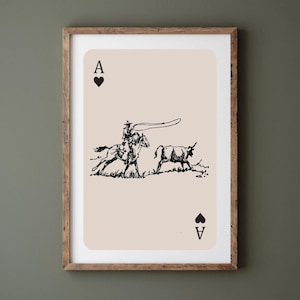 Digitale cowboy western print, speelkaart aas poster, kunst aan de muur touw rodeo, retro wrangler, Southwestern esthetic woestijn cowgirl paard
