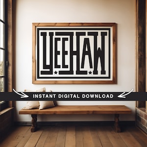 Arte mural con tipografía digital de estrella Yeehaw, póster de rodeo con decoración del oeste, descarga instantánea, diseño de rancho del suroeste, televisor Samsung con marco