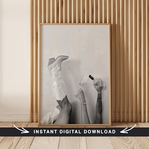 Lámina de arte moderno de vaquera, decoración de pared con botas de vaquera y vino rosado, letrero estilo western con botas y vino (descarga digital)