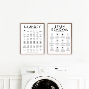 Set de láminas decorativas para lavandería, guía de símbolos, eliminación de manchas (descarga digital)