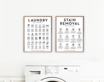 Laundry Room Art Print Set, Symbols Guide, Stain Removal (Digital Download)