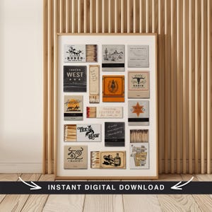 Western matchbook kunst aan de muur, cowboy digitale print, trendy matchen poster, decor retro cowgirl, vintage cowboy wilde westen bord, zuidwestelijk