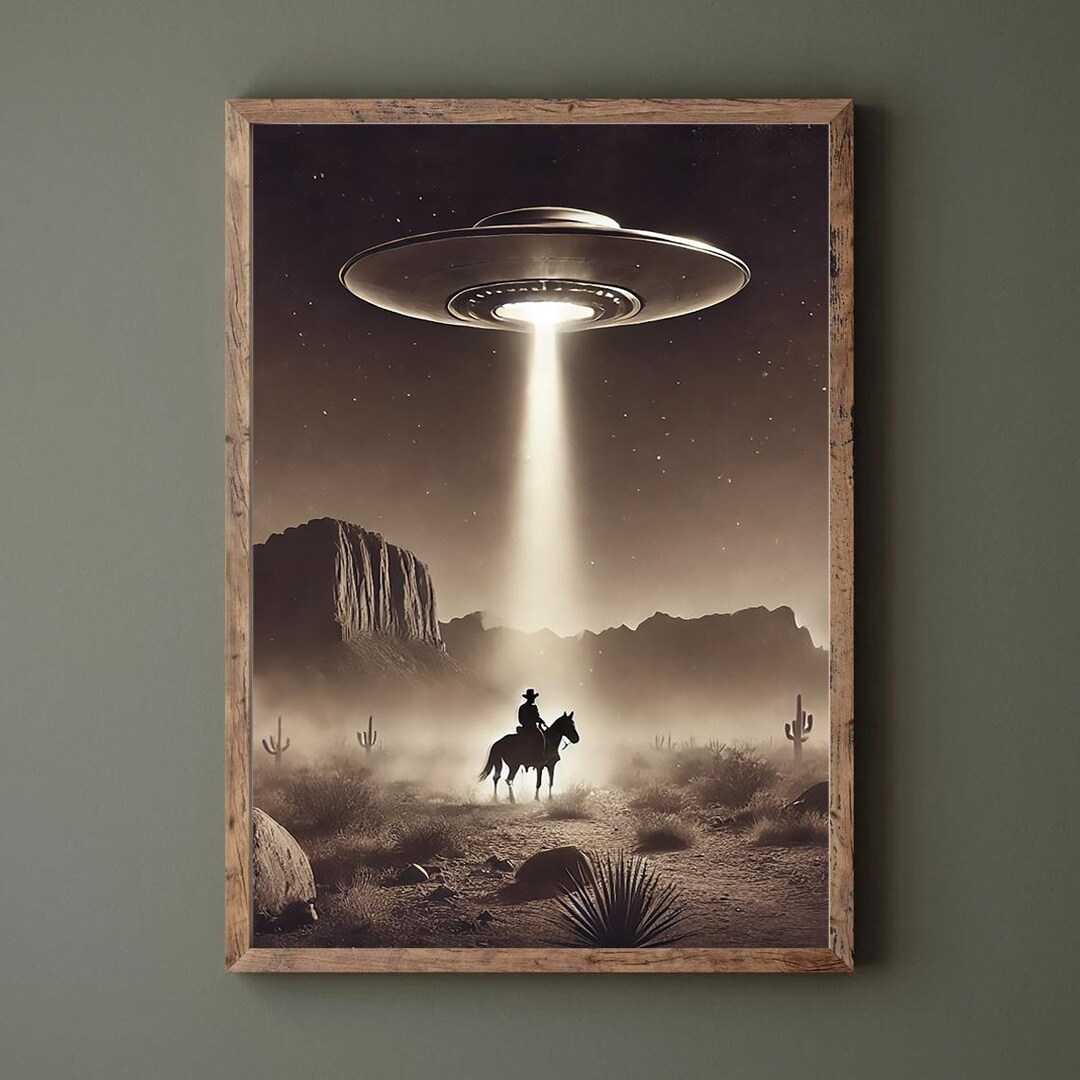 UFO Cowboy Western Art Print, Retro Alien Poster (digital Download) - Etsy