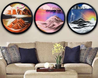 Wall Hanging Moving Sand Painting 7/10inch Round Glass Deep Sea Sandscape New Gift In Motion Flowing Sand Frame
