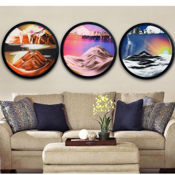 Wall Hanging Moving Sand Painting 7/10inch Round Glass Deep Sea Sandscape New Gift In Motion Flowing Sand Frame