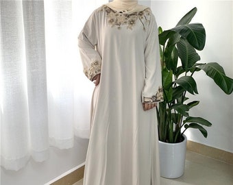 Cream Off White Long Sleeve Long Dress Muslim Abaya for Eid Ramadan Islamic Dress