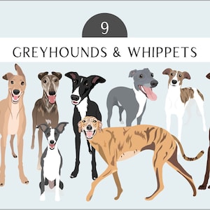 Greyhound Clip Art Whippet Clip Art - Dog Race Editable Vector Pack - Greyhound Dog Vector Art Whippet Clip art en EPS PNG SVG