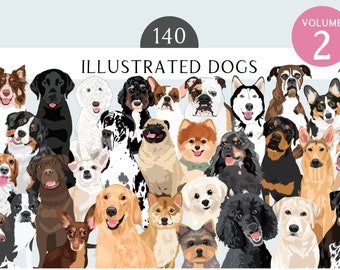 Dog Clipart Bundle with 140 Dogs - VOLUME 2 - Dog Breed Illustrations - Over 50 MORE Dog Breeds & Mixes - Dog Vector Clip Art