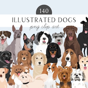 Paquete de imágenes prediseñadas para perros con 140 perros - Ilustraciones de razas de perros - Más de 60 razas de perros - Imágenes prediseñadas vectoriales para perros