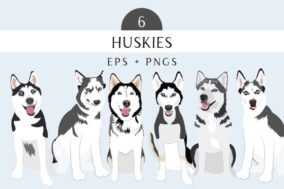 Husky Clip Art - Dog Breed Editable Vector Pack - Husky Dog Vector Art in EPS and PNG format - Dog Breed Illustrations