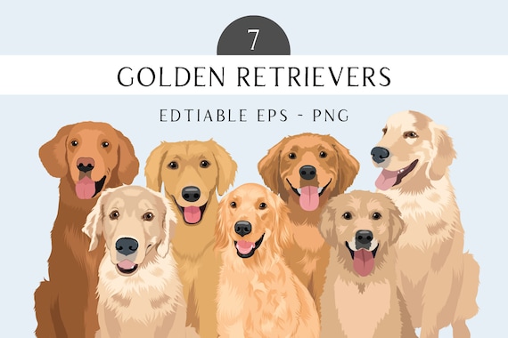 Golden Retriever Clip Art - Dog Breed Editable Vector Pack - Golden Retrievers Dog Vector Art in EPS PNG