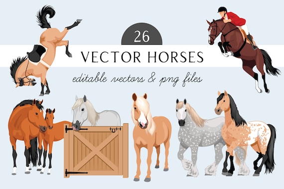 Horses Clip Art Bundle with 26 Detailed Horse Illustrations - Equestrian Art - Rodeo Art - Horse EPS files - Editable Horse Art