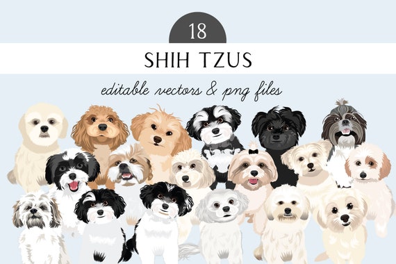 Shih Tzu Clip Art - Dog Breeds Editable Dogs Vector Pack - Shih Tzus Dog Vector Art