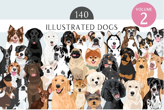 Dog Clipart Bundle with 140 Dogs - VOLUME 2 - Dog Breed Illustrations - Over 50 MORE Dog Breeds & Mixes - Dog Vector Clip Art