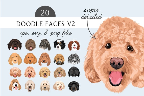 Doodle Dogs Clip Art - Labradoodles - Bernedoodles - Goldendoodles - Dog Breed Editable Vector Pack in SVG EPS and PNG format