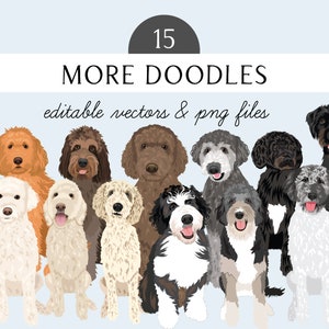 Labradoodle Clip Art - Dog Breed 15 Editable Vector Pack - Goldendoodle Dog Vector Art en EPS PNG