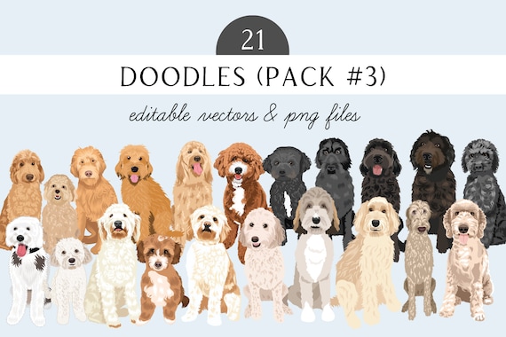 Labradoodle Clip Art - Dog Breed 21 Editable Dogs Vector Pack - Goldendoodle Dog Vector Art - Poodle Mix - Lab Mix EPS PNG