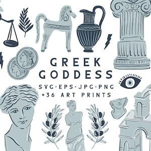Arte Estetica Greca Illustrazione - Grecia Antica Clipart - Arte Femminile - Logo Greco - Illustrazione Statua Marmo - ClipArt Greco Antico