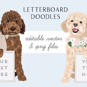 Labradoodle Clip Art - Doodles with Letterboard - Dog Breed Editable Vector Pack - Goldendoodle Dog Vector Art in EPS and PNG