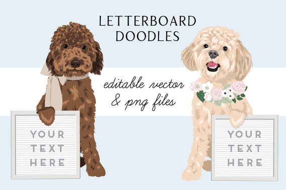 Labradoodle Clip Art - Doodles with Letterboard - Dog Breed Editable Vector Pack - Goldendoodle Dog Vector Art in EPS and PNG