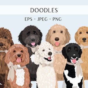 Labradoodle Clip Art - Dog Breed Editable Vector Pack - Goldendoodle Dog Vector Art au format EPS PNG et JPEG