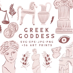 Grèce Antique Illustration Art - Buste de Statue en Marbre - Logo Féminin - Marque Féminine - Rose - Terre cuite