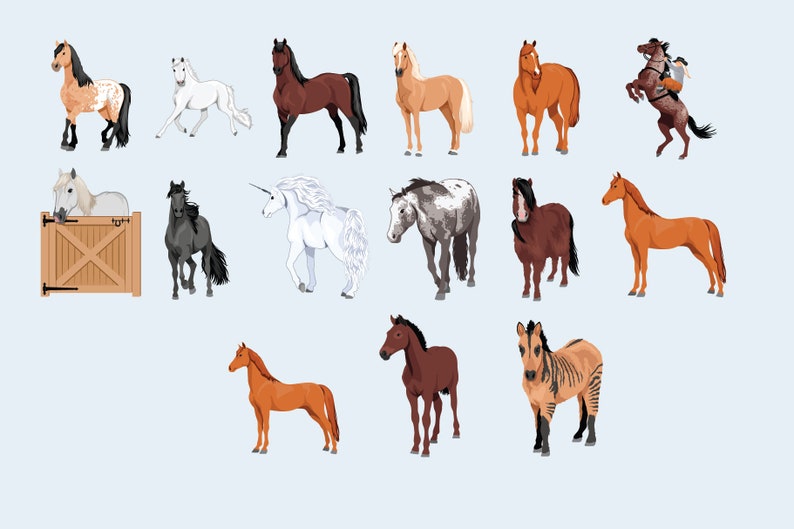 Horses Clip Art Bundle With 26 Detailed Horse Illustrations ...