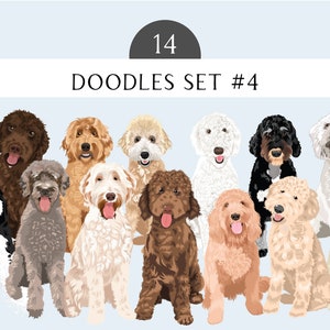 Labradoodle Clip Art Bundle #4- SVG PNG EPS Dog Breed 14 Dogs Bundle - Goldendoodle Dog Art - Poodle Mix - Lab Mix - Dogs Clip Art