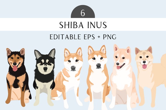Shiba Inu Clip Art - Dog Breed Editable Vector Pack - Shiba Inu Dog Vector Art in EPS and PNG File format
