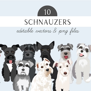 Schnauzer Clip Art - Dog Breed Editable Vector Pack - Schnauzer Dog Vector Art in EPS SVG and PNG format