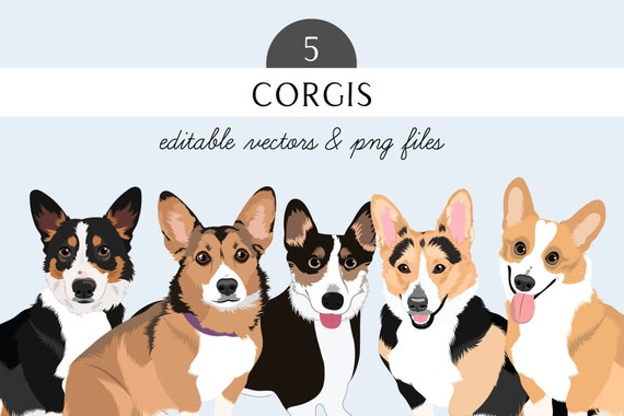 Corgi Clip Art - Dog Breed Editable Vector Pack - Corgi Dog Vector Art in EPS and PNG