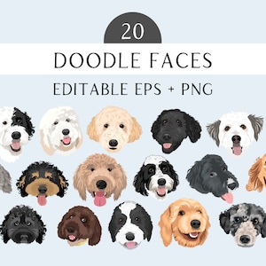 Labradoodle Clip Art - Dog Breed Editable Vector Pack - Goldendoodle Dog Vector Art in EPS and PNG format
