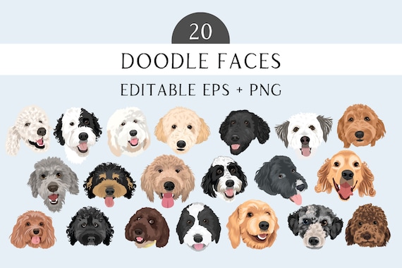 Labradoodle Clip Art - Dog Breed Editable Vector Pack - Goldendoodle Dog Vector Art in EPS and PNG format