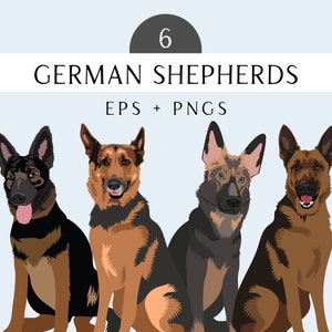 German Shepherd Clip Art - Dog Breed Illustrations - German Shepherd Editable Vector Pack - German Shepherd Vector Art in - EPS PNG