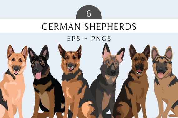 German Shepherd Clip Art - Dog Breed Illustrations - German Shepherd Editable Vector Pack - German Shepherd Vector Art in - EPS PNG