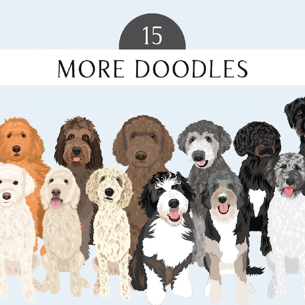 Labradoodle Clip Art - Dog Breed 15 Doodle Illustration Pack - Goldendoodle Dog Vector Art PNGs